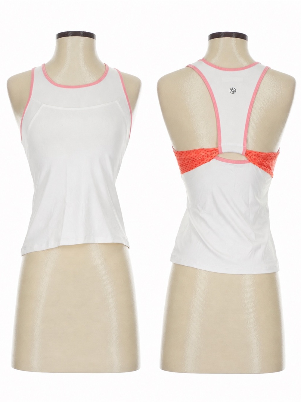 Lija White Racerback Tank with Pink Trim and Coral Band